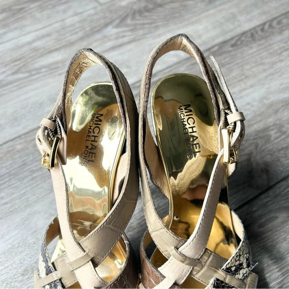 Michael Kors  Niki Cross Strap Genuine Snakeskin Stiletto Heels Sandals - Picture 6 of 14